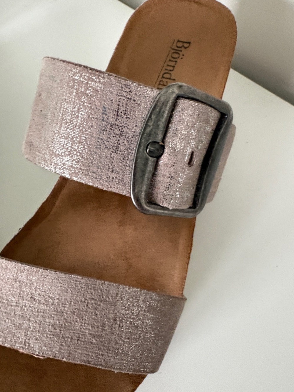 Women's Bjorndal Shimmery Taupe Wedge Slide Sandals with Buckle - Picture 6 of 12